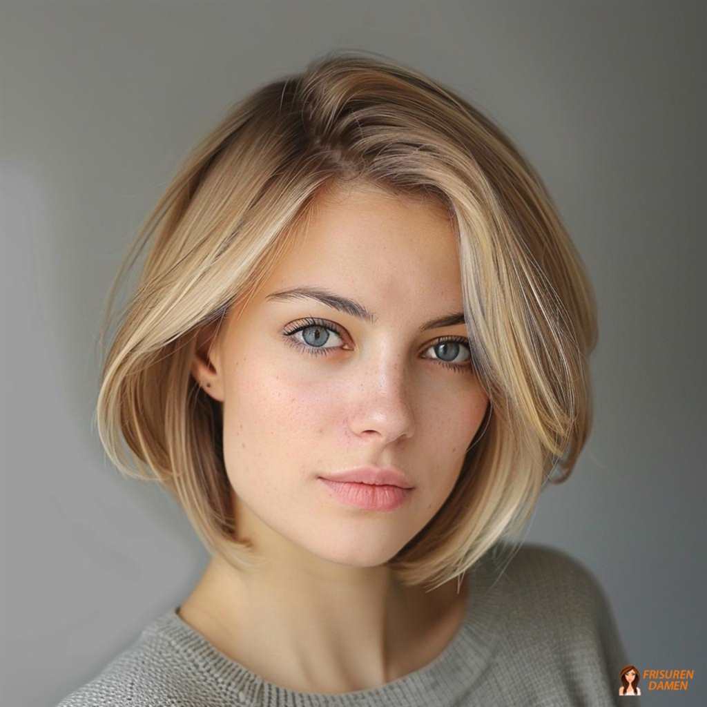 Glatter Bob für runde Gesichter mit weichen Konturen, der das Gesicht optisch streckt