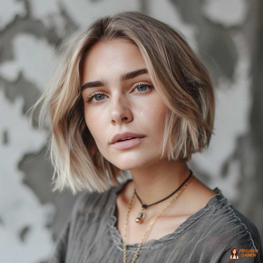 Glatter platinblonder Stufenbob mit feinen Übergängen für einen eleganten, modernen Eindruck