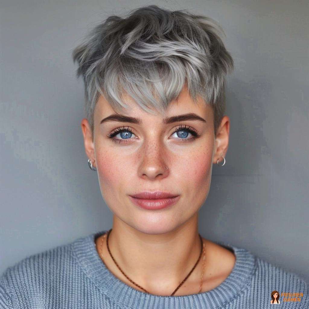 Grauer Pixie als Trendstatement mit moderner Textur, der sehr gepflegt und zeitgemäß wirkt