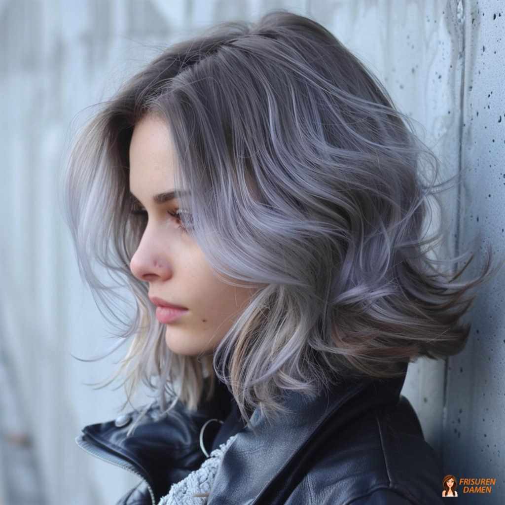 Graue melancholische Frisur mittellang für Frauen