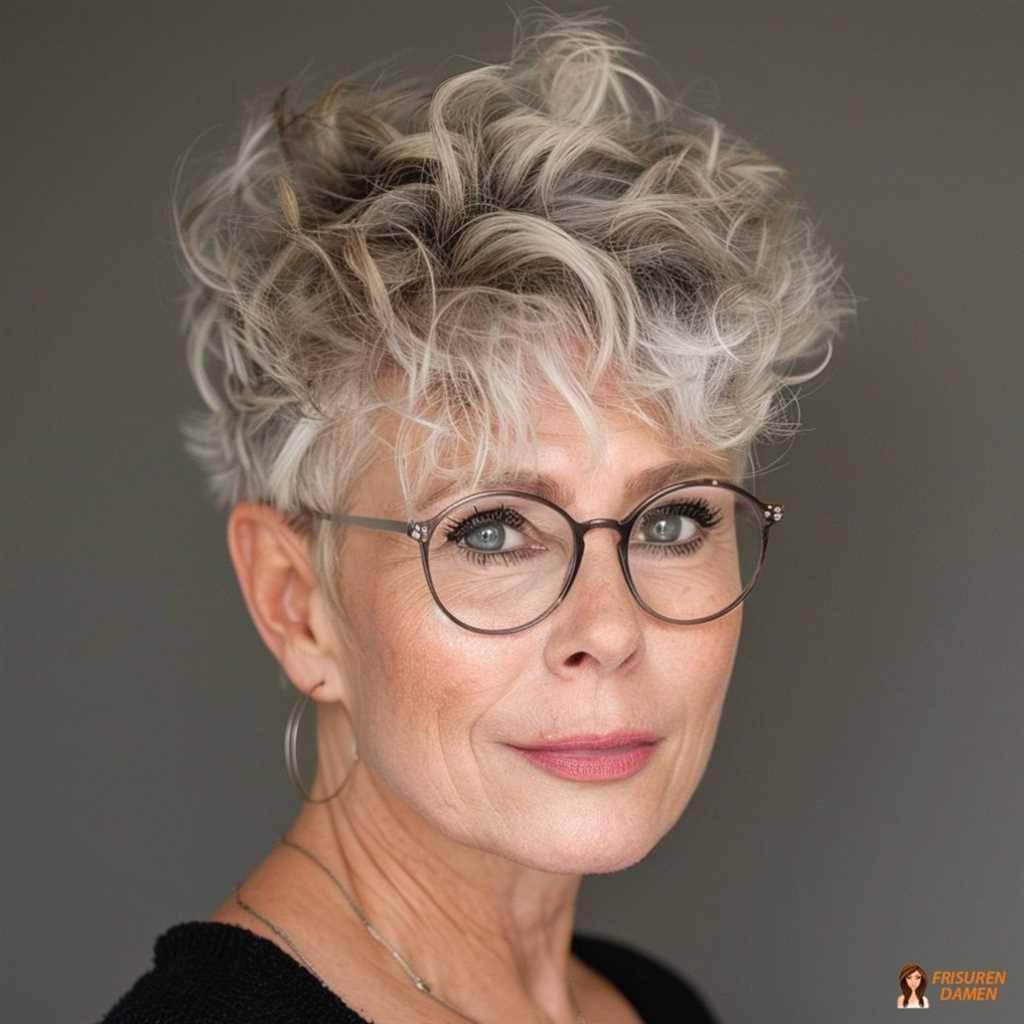 Zeitloser grauer Look für Frauen ab 60 ohne Brille mit klassischer Ausstrahlung