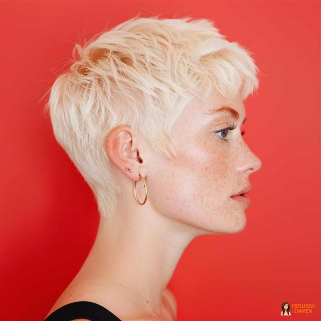 Blonder Pixie Cut für Damen mit leuchtender Wirkung und modernem Stil