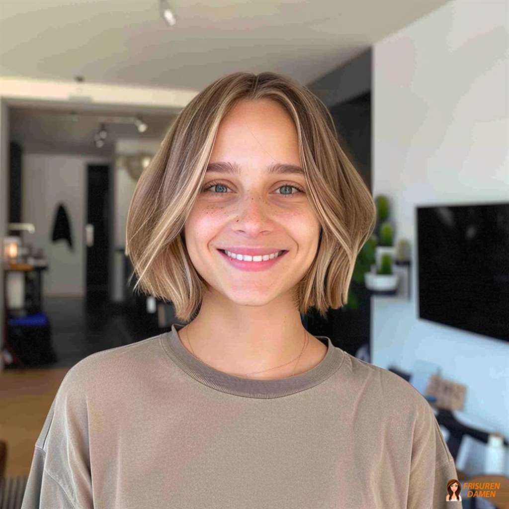 Braune Haarfarbe für Frauen im Bob mit Mittelscheitel, eleganter Ruhe und gepflegtem Glanz