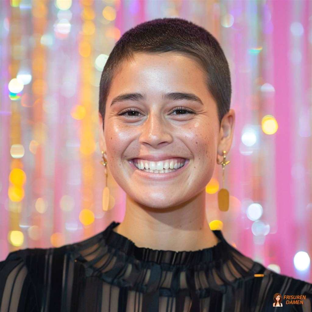 Klassischer Buzz Cut für Frauen mit weichen Kanten und gepflegtem, tragbarem Finish