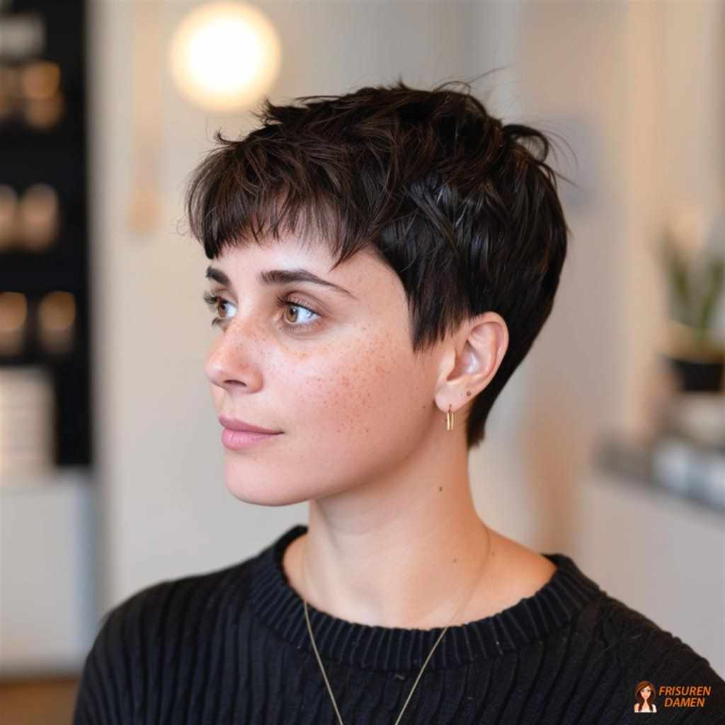 Klassischer dunkelbrauner Pixie Cut für Frauen