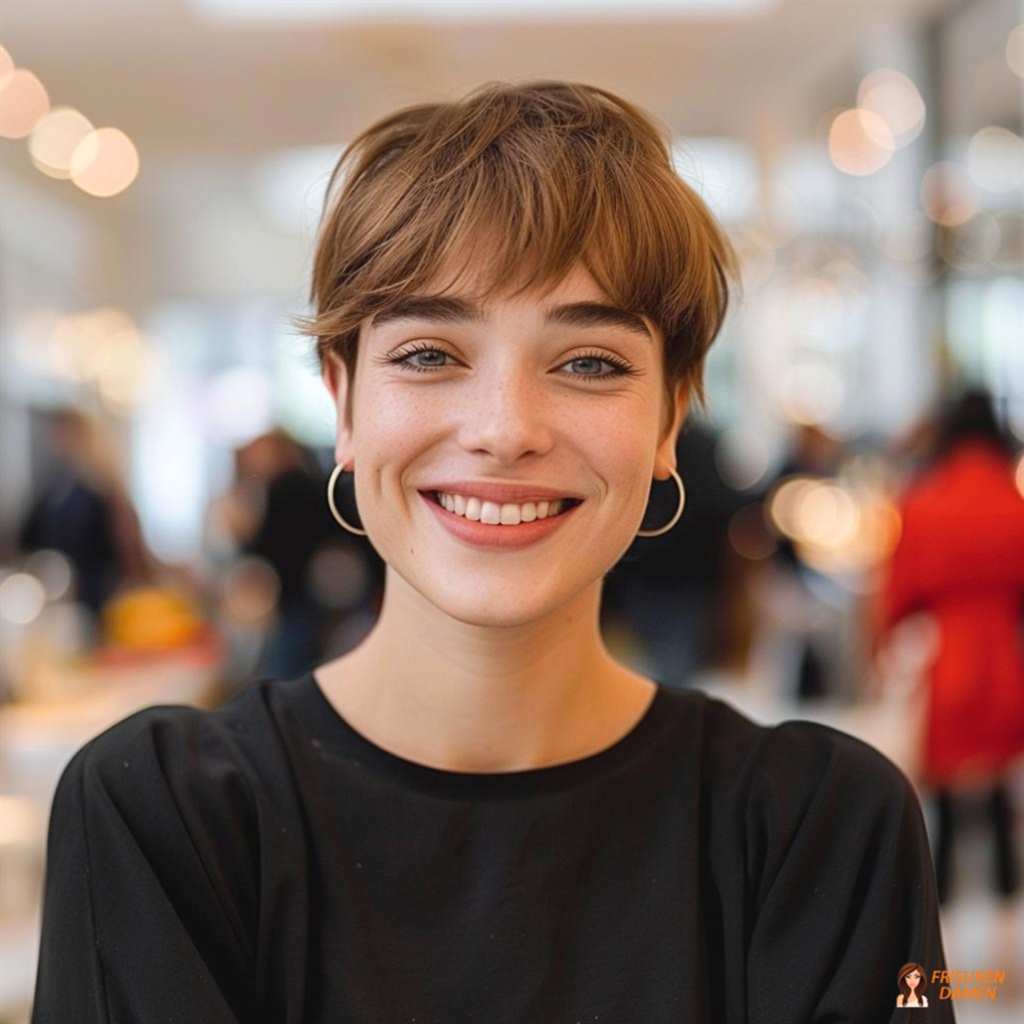 Klassischer Pixie Cut mit feinen Highlights