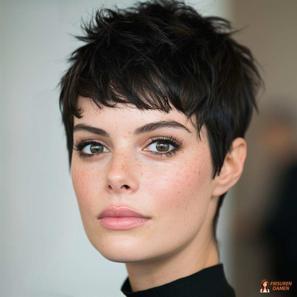 Klassischer schwarzer Pixie Cut mit eleganter Silhouette