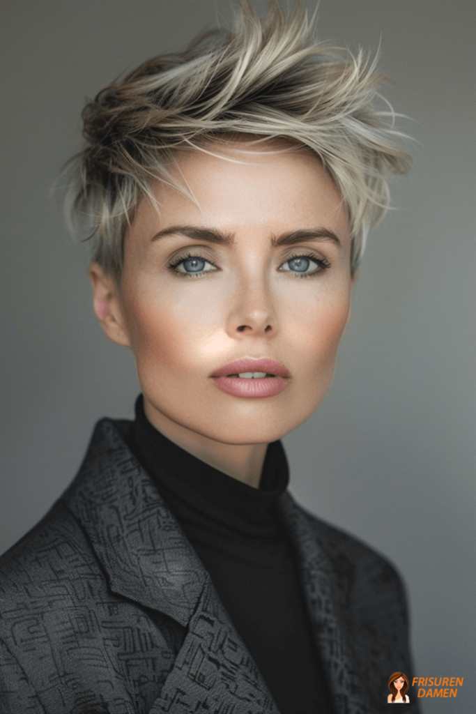 Kühler, eleganter Kurzhaarschnitt mit klarer Linienführung
