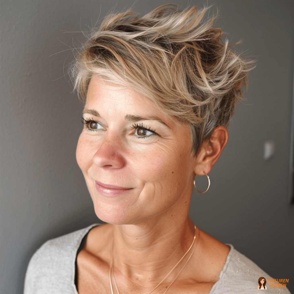 Charmanter Kurzhaarschnitt mit weicher Kontur für Frauen ab 50
