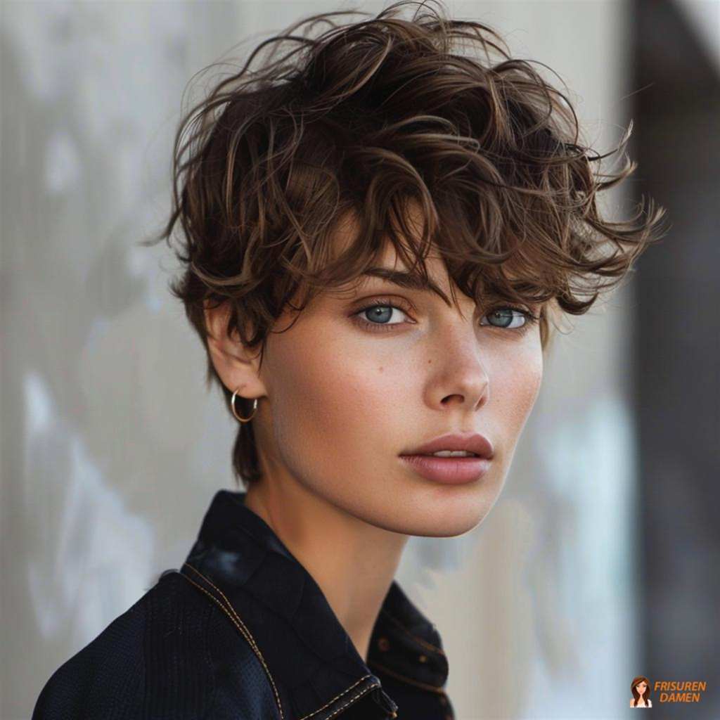 Freche Lockenfrisur für Frauen mit mittellangen Stufen