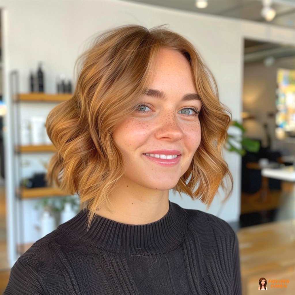 Braune Haarfarbe für Frauen mit kupferwarmen Locken, lebendiger Struktur und frischem Glow