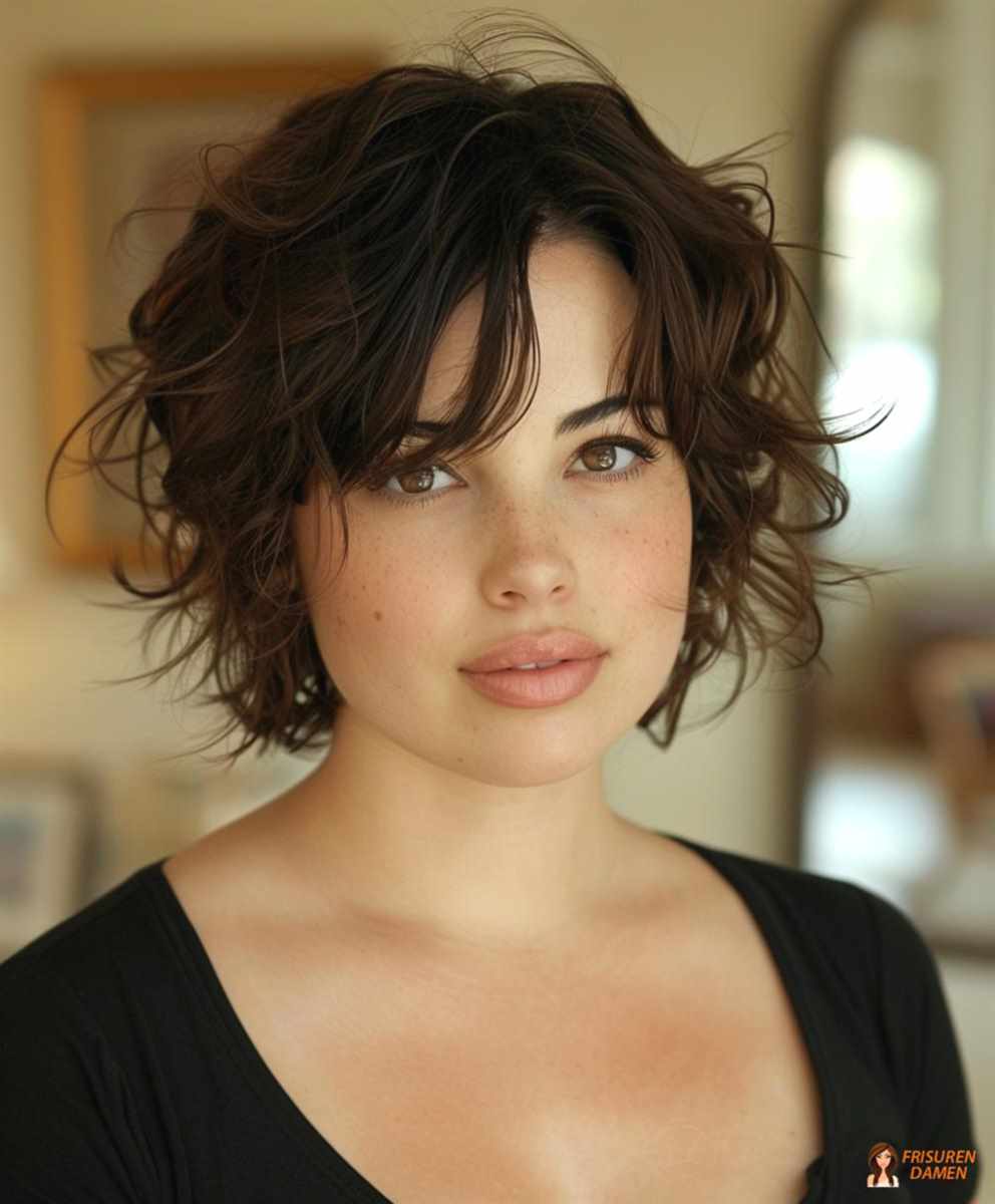 Kurze, lockere Wellenfrisur mit leichter Textur für rundes Gesicht