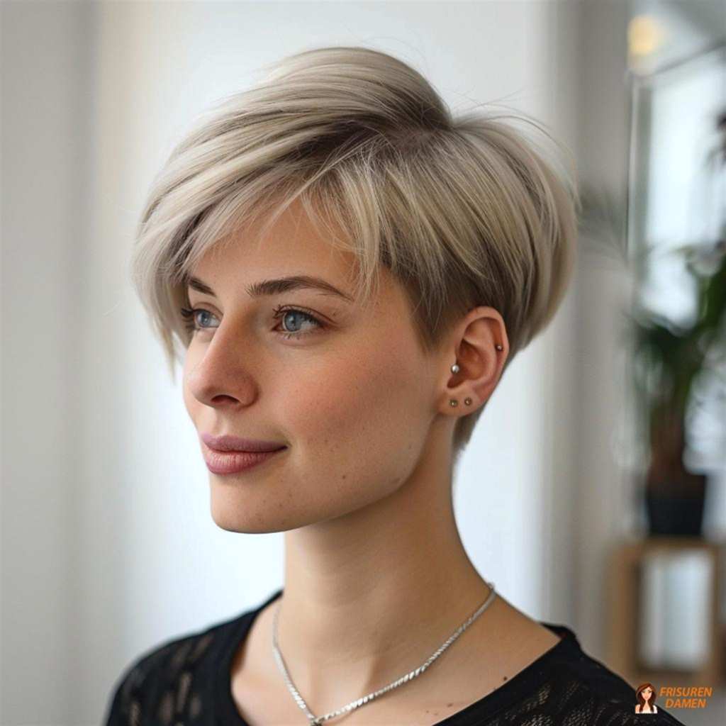 Kurzer Bob für Frauen ab 60 ohne Brille mit modernem Twist und Bewegung