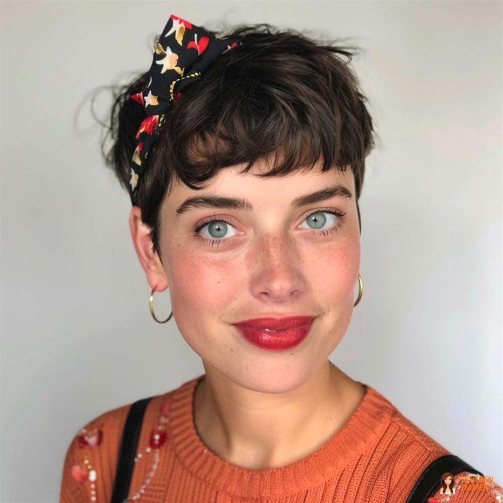 Kurzer Schnitt mit Haarband als feminines Styling-Detail für einen eleganten Alltagslook