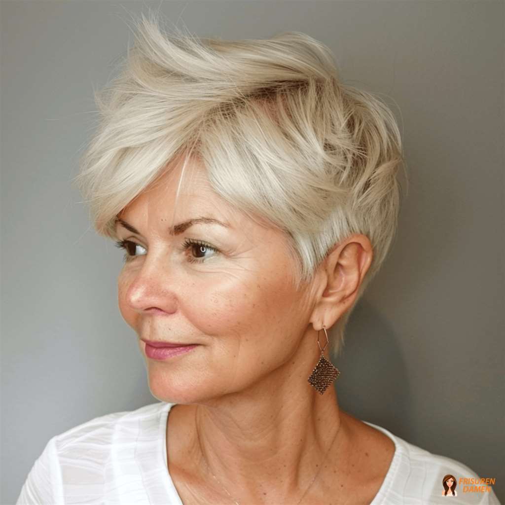 Stilvolle Kurzhaarfrisur für Frauen ab 50 mit modernem Finish