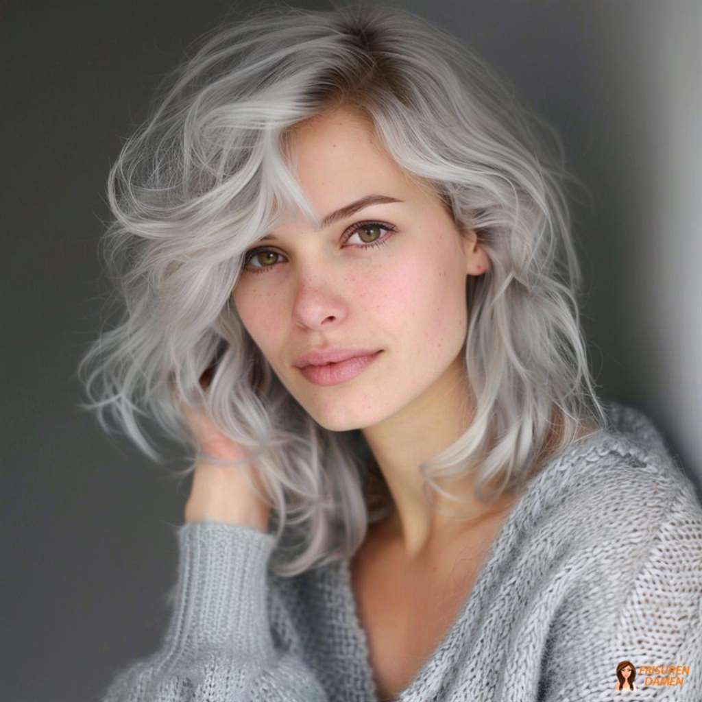 Lässige elegante graue Frisur mittellang für Frauen