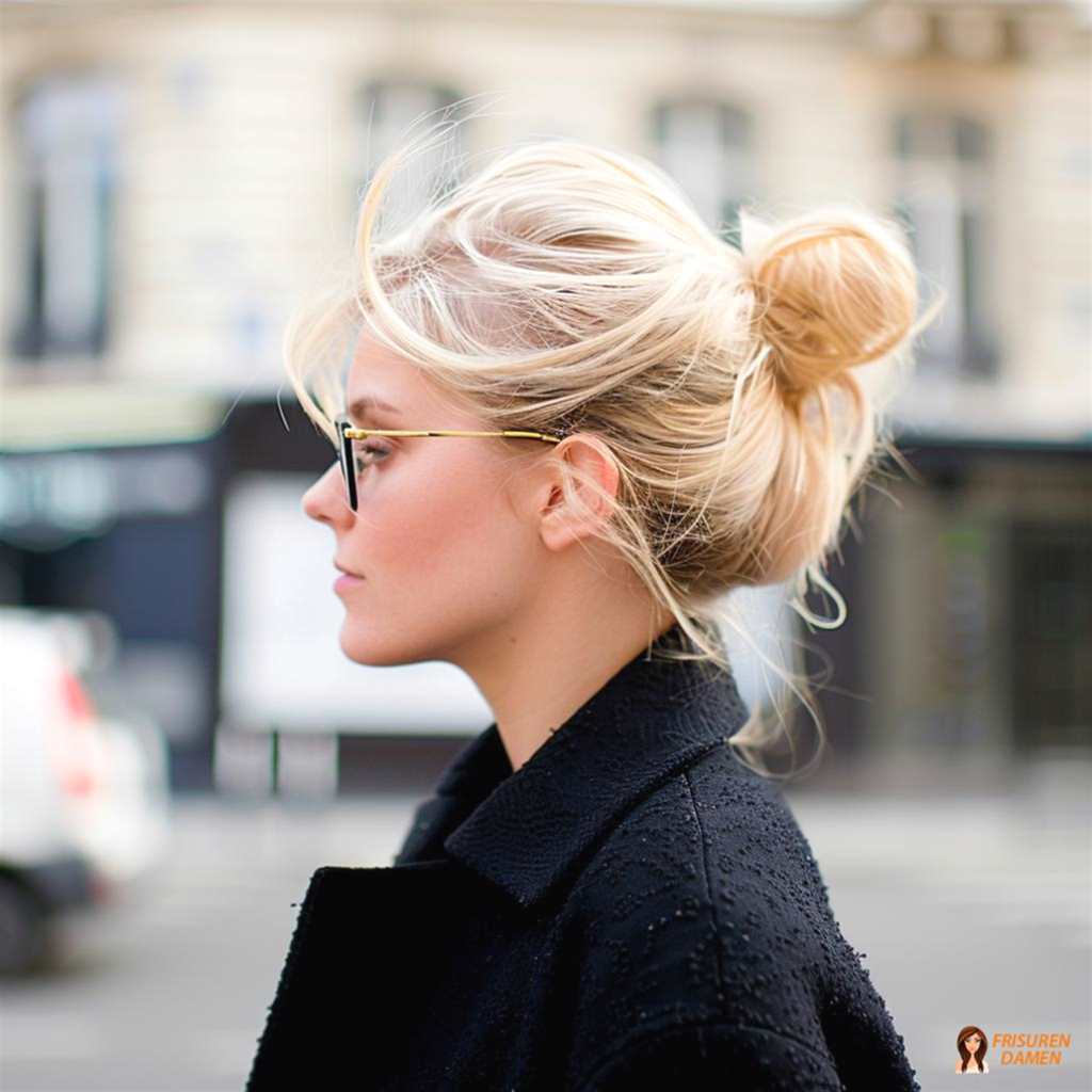 Lässiger Dutt mit Volumen für Frauen ab 40, weicher Stil mit frischer Wirkung