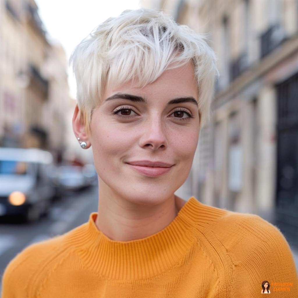 Lässiger Pixie Cut für Frauen mit Seitenscheitel und weichem Effekt