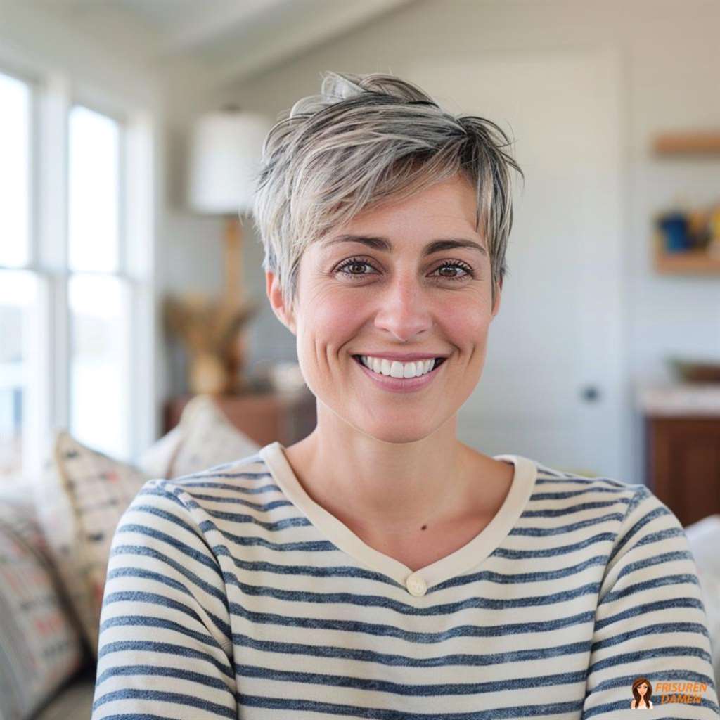 Lässiger Pixie Cut mit Strähnchen für ältere Frauen