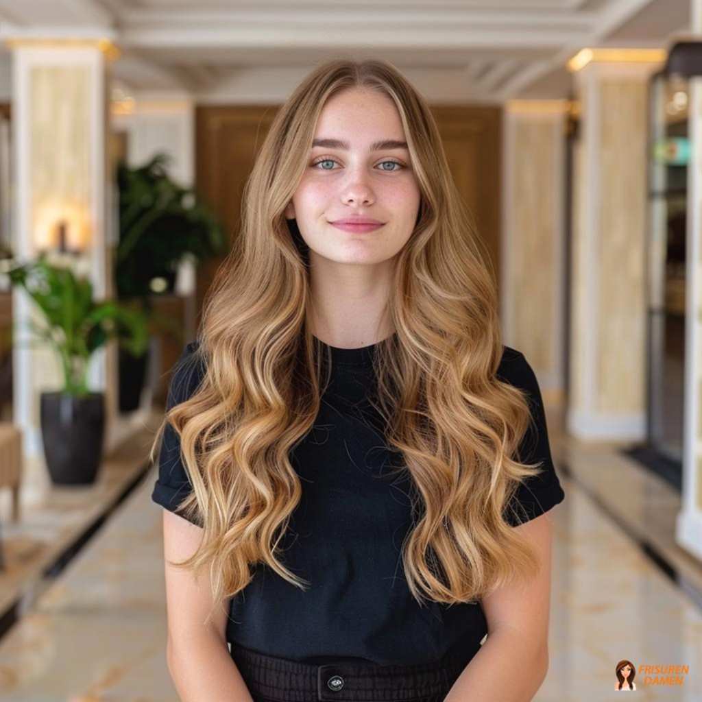 Lange Wellen mit Mittelscheitel – natürlicher, zeitloser Look für Damen