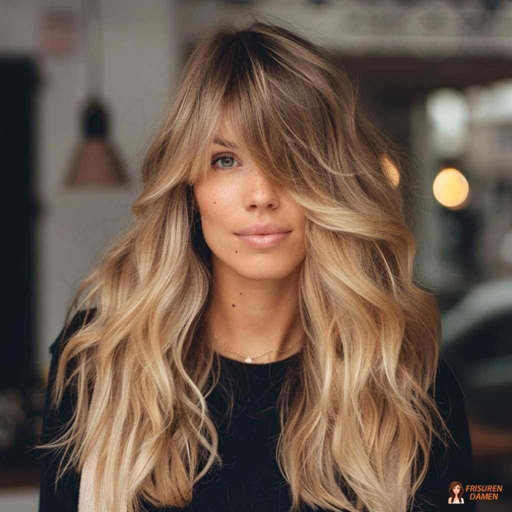 Langes gewelltes Haar mit Stufen für feines Haar