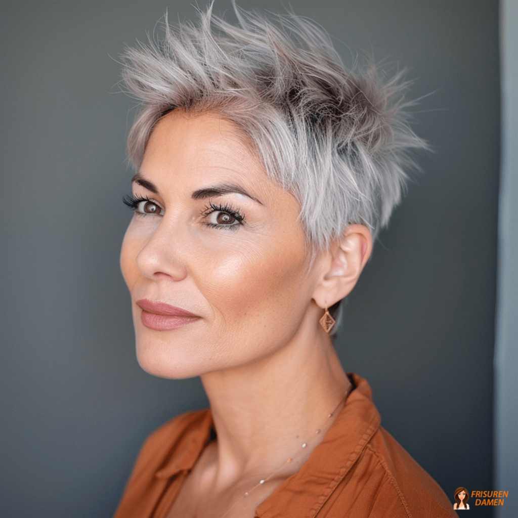 Moderner Kurzhaarschnitt in Graunuancen mit lebendiger Textur