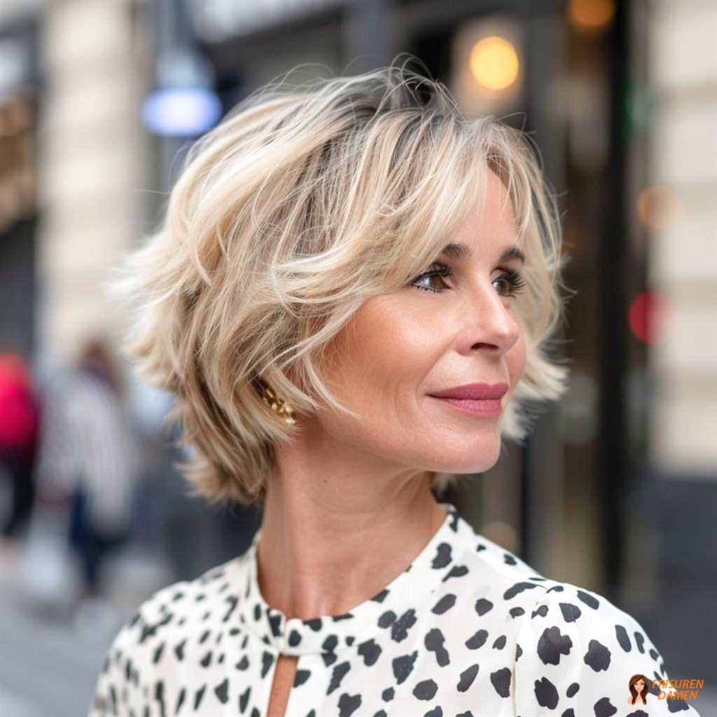 Kurzhaarfrisur mit Locken für Frauen über 50, dynamisch und weich