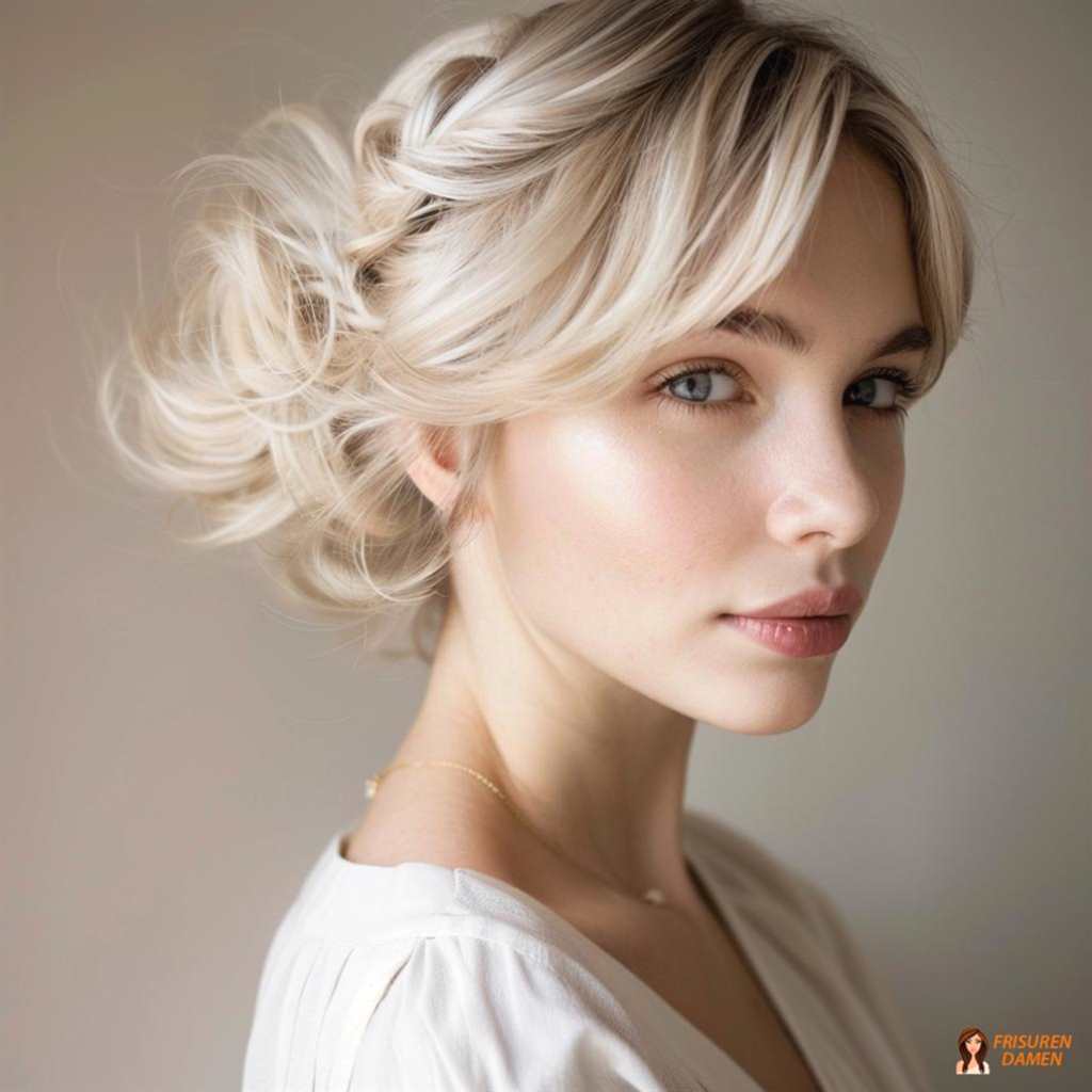 Lockere Hochsteckfrisur mit sanften Wellen für feines Haar bei Frauen