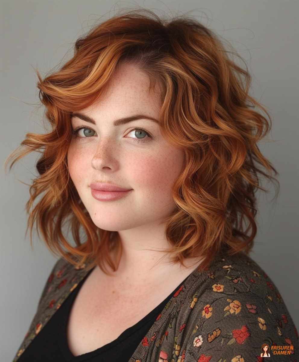 Lockiger Bob mit Seitenpony für Frauen mit rundem Gesicht