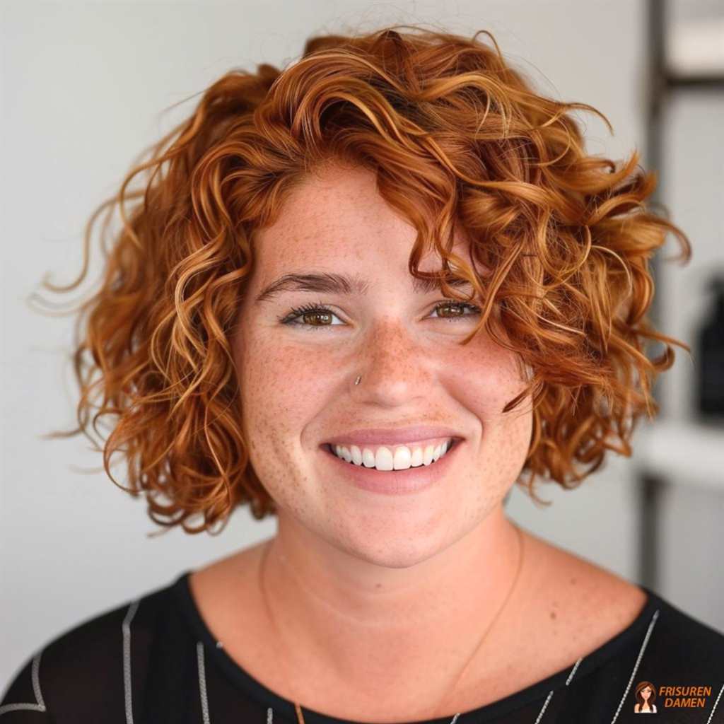 Lockiger Bob für mollige Frauen, weich fallende Locken und schmeichelhafte Länge