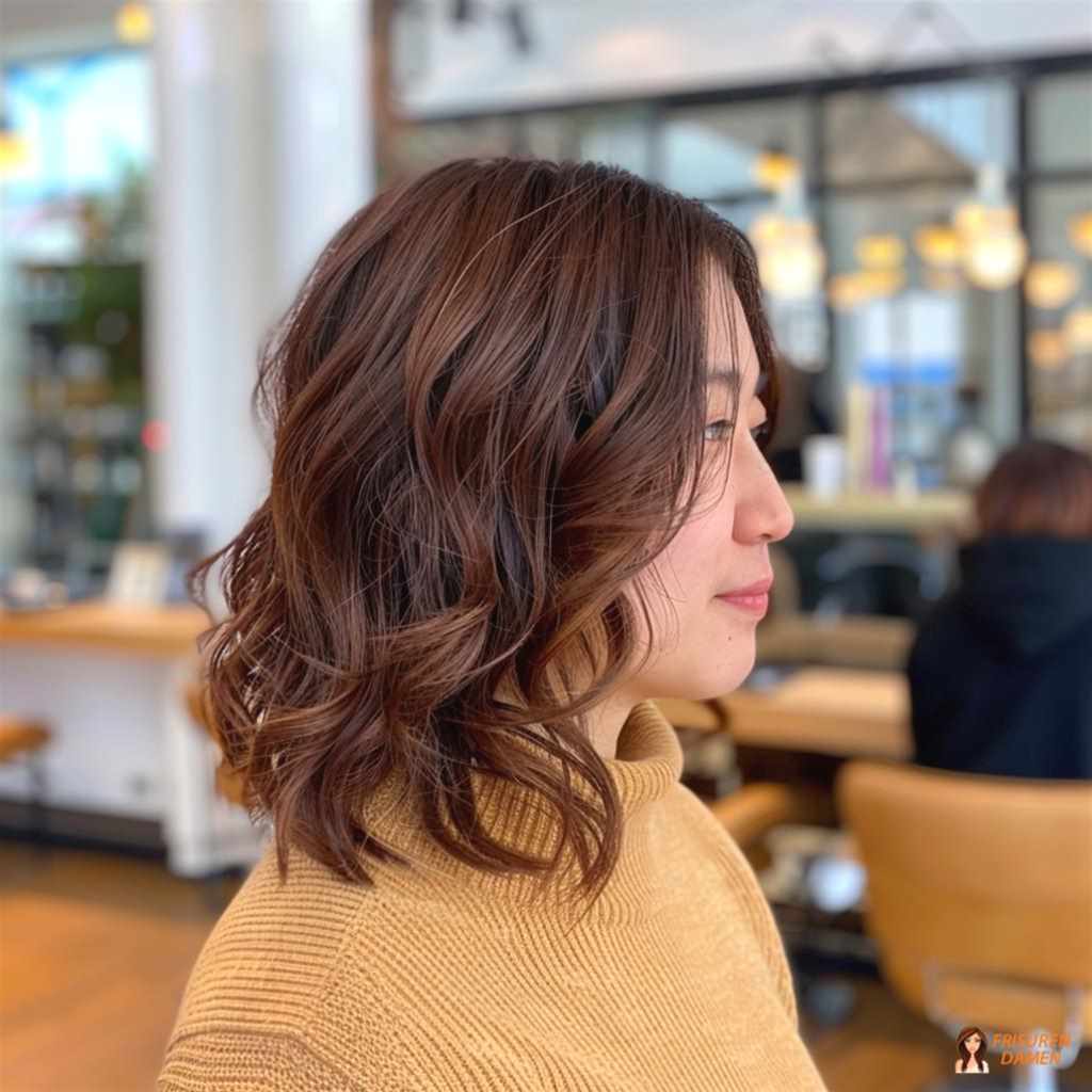 Brauner Locken-Look für Frauen mit Mittelscheitel, weicher Definition und natürlichem Volumen