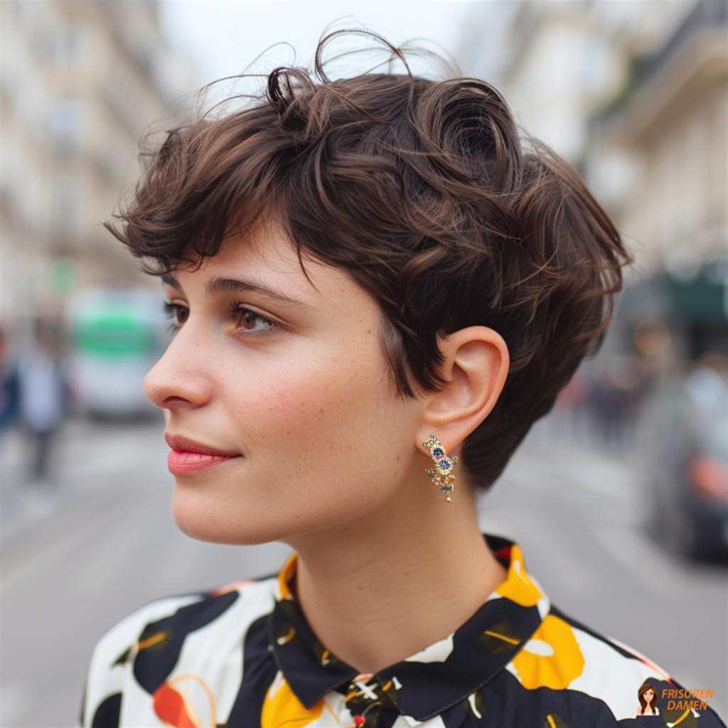 Lockiger Kurzhaarschnitt für Frauen mit starkem Volumen und lebendigem Effekt