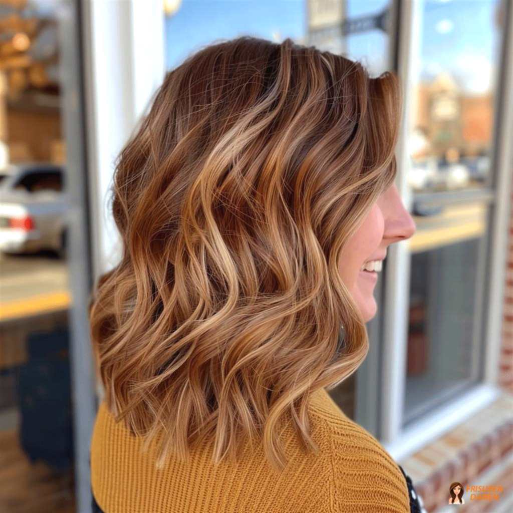 Kastanienbraune Haarfarbe für Frauen im lockigen Lob mit Volumen und weichem Ausdruck