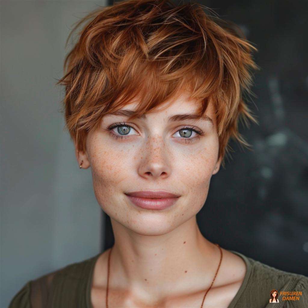 Lockiger Pixie Cut für Frauen mit lebhaftem Ausdruck