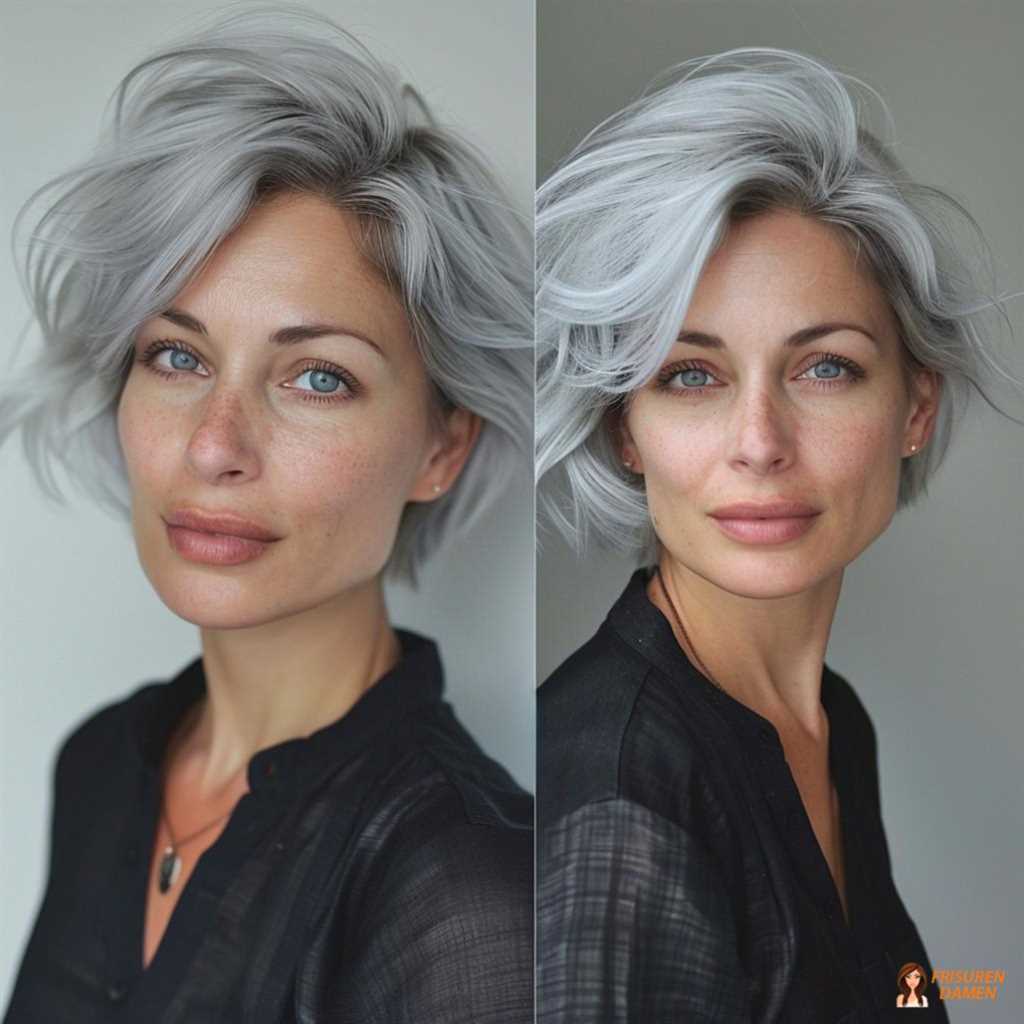 Luftige graue Frisur mittellang für Frauen