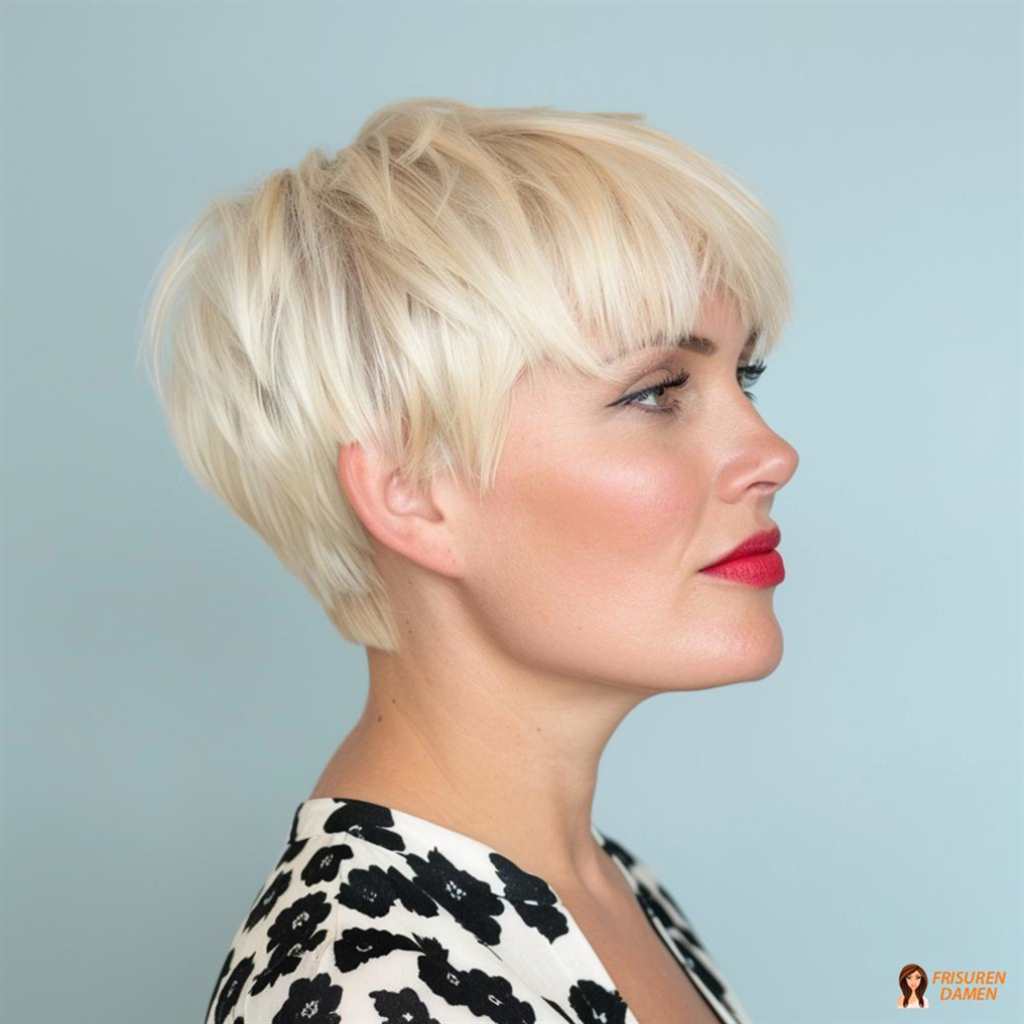 Moderner blonder Pixie für Frauen ab 50 mit frischem Ausdruck
