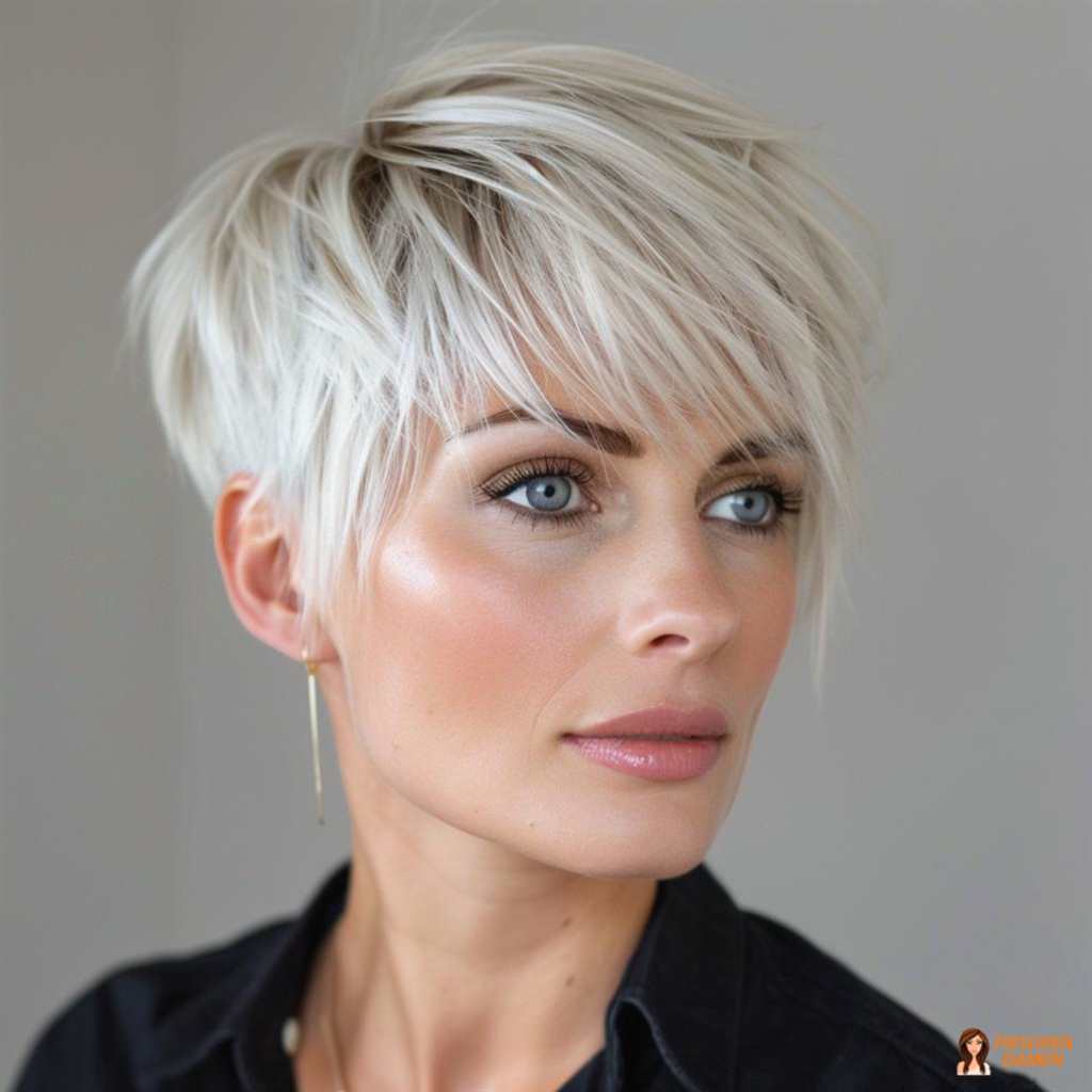 Moderner blondtoniger Kurzstyle für Frauen ab 60 ohne Brille