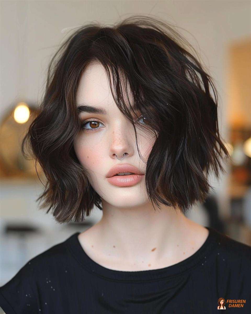 Moderner tiefschwarzer Bob für Frauen mit glänzendem, klaren Finish