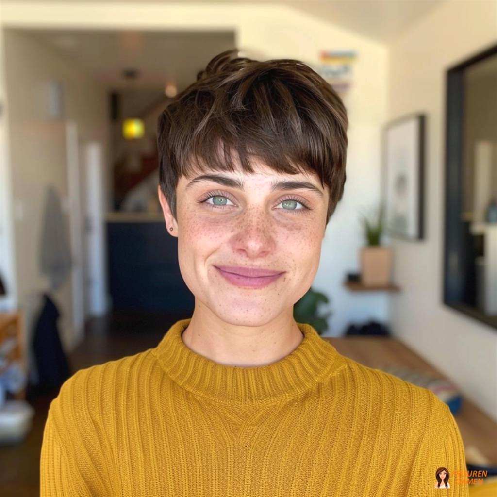 Natürlich wirkender Pixie mit weichen Übergängen und leichtem Volumen am Ansatz