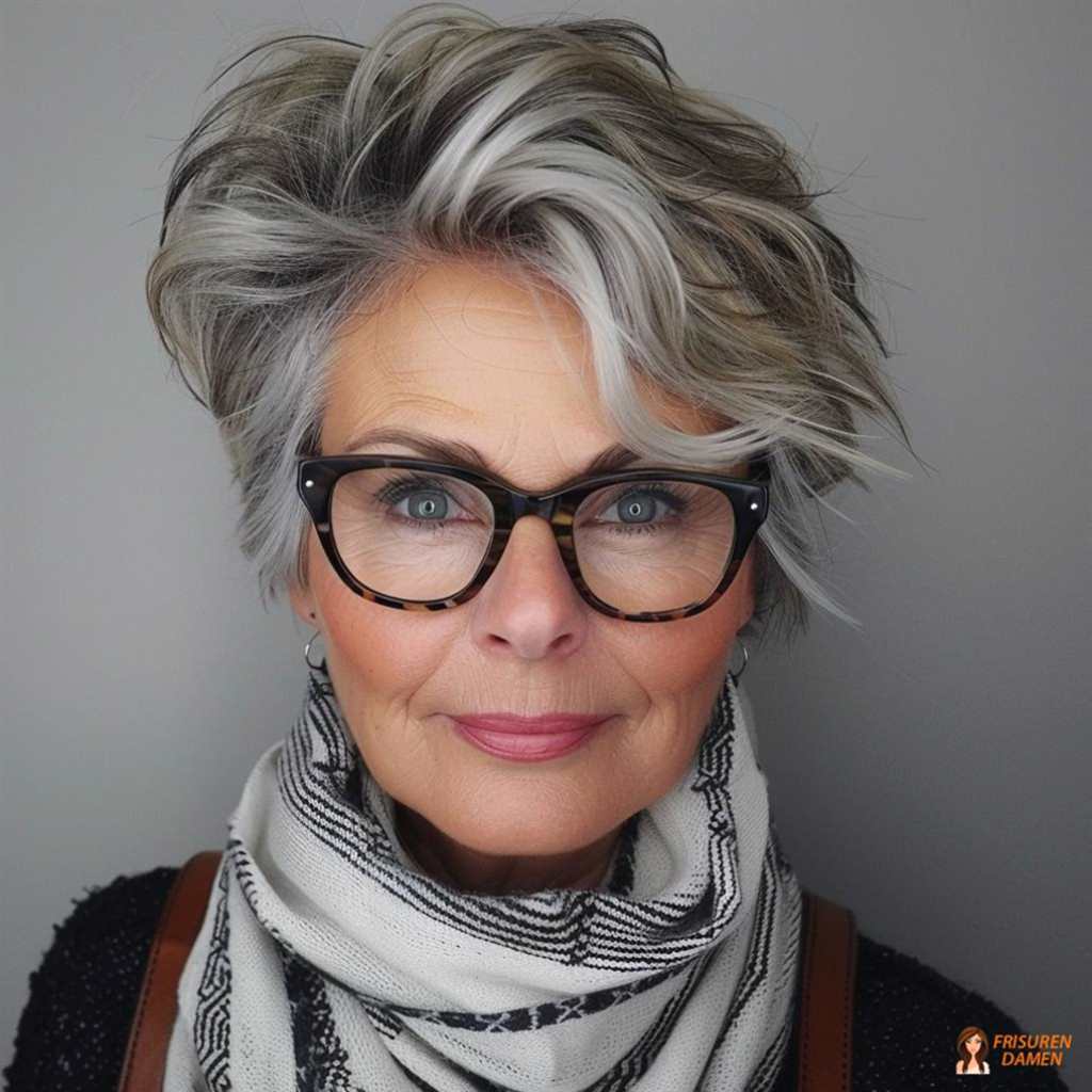 Alltagstauglicher Pixie-Schnitt für Frauen ab 60 ohne Brille mit moderner Form