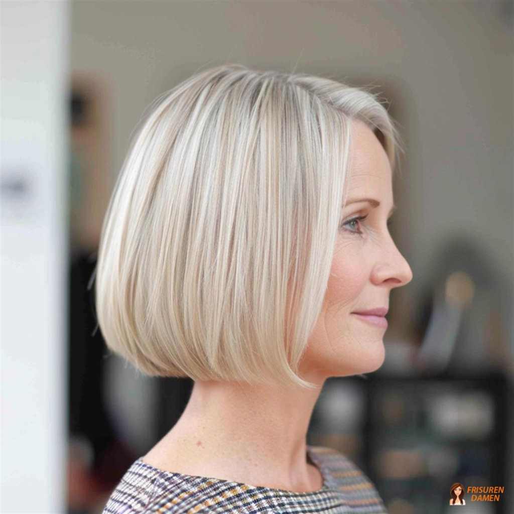 Platinblonder Bob für Frauen ab 50 mit feinem Haar, moderner Stil und strahlender Frische-Effekt