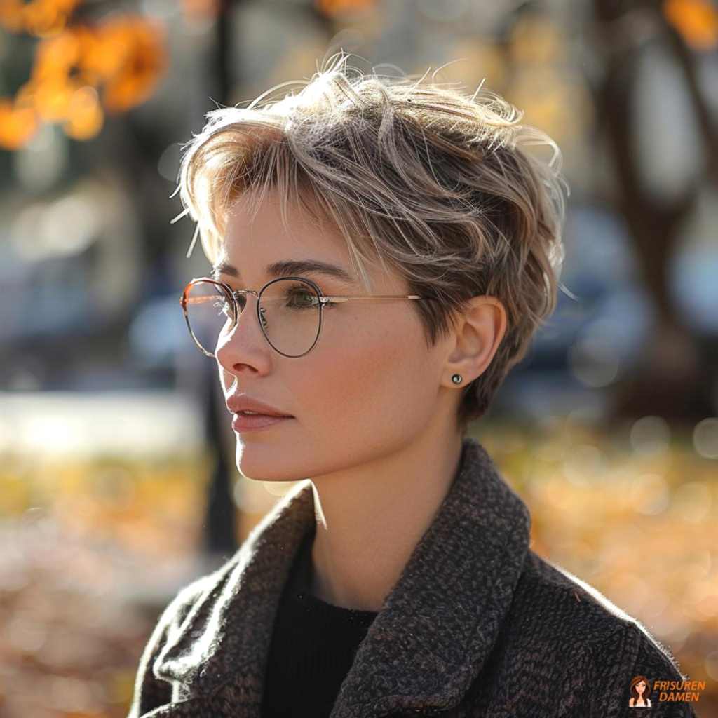Moderner Shag Haarschnitt für Frauen ab 50 mit Brille