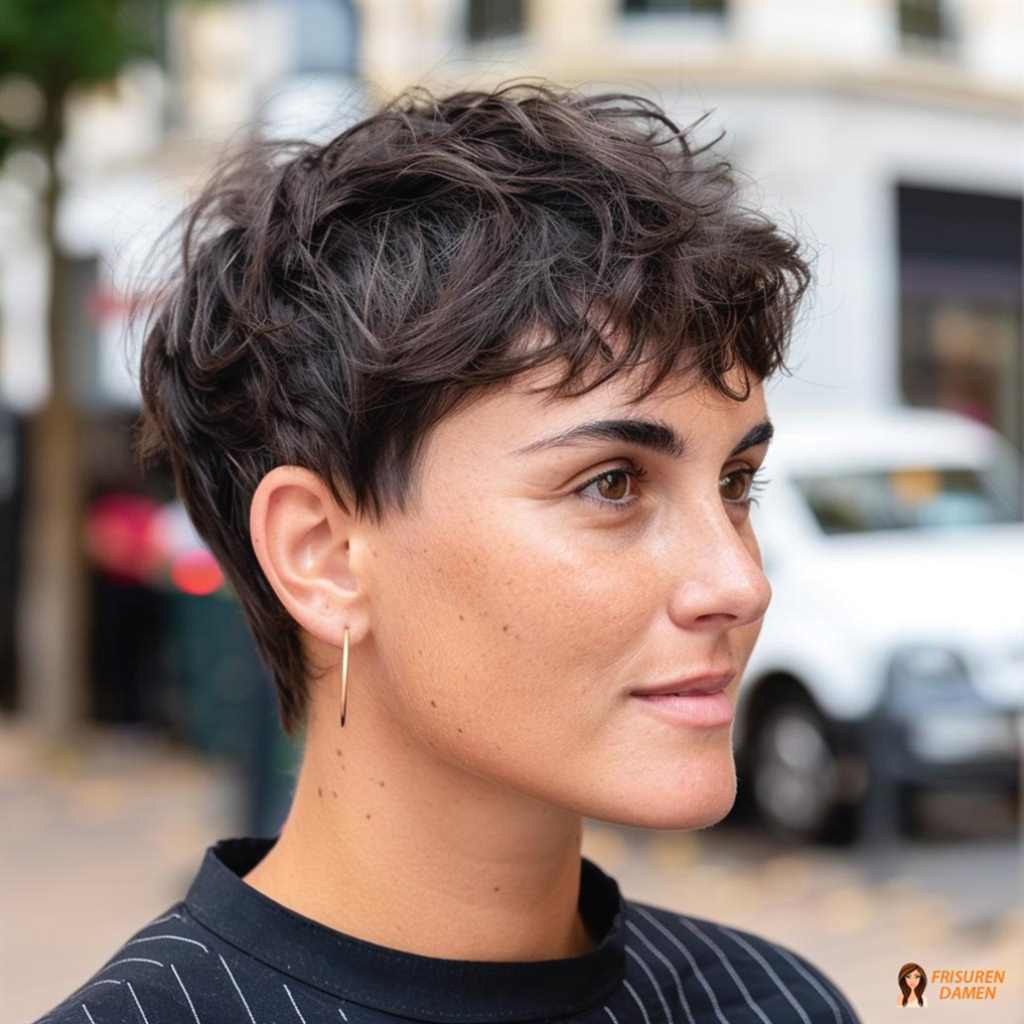 Dunkelbrauner Shaggy Kurzschnitt für Damen mit definierter Textur