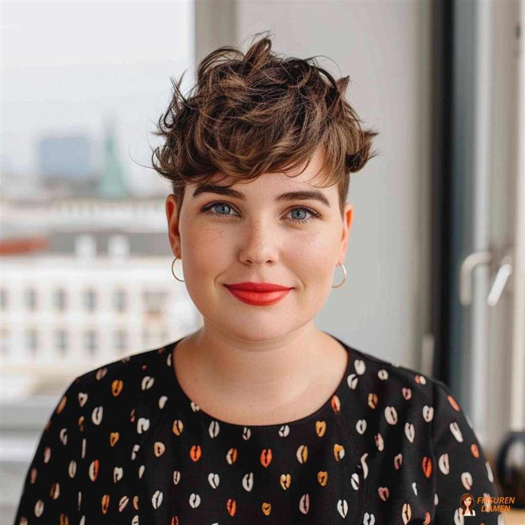 Moderner Short Crop mit Volumen für mollige Frauen, clean und schmeichelhaft