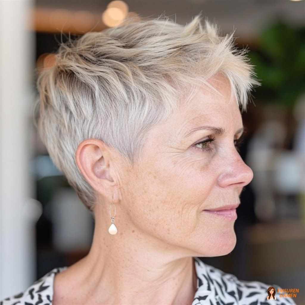 Moderner spitzer Pixie Cut für ältere Frauen
