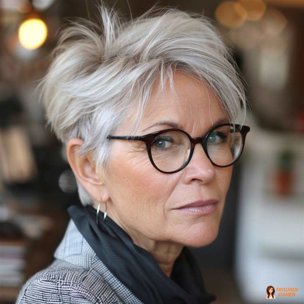 Moderner Twist für Frauen ab 60 mit Brille, mit frischer Linienführung