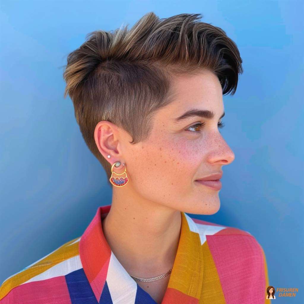 Moderner Undercut für Frauen mit tiefem Seitenscheitel und glatter Oberpartie