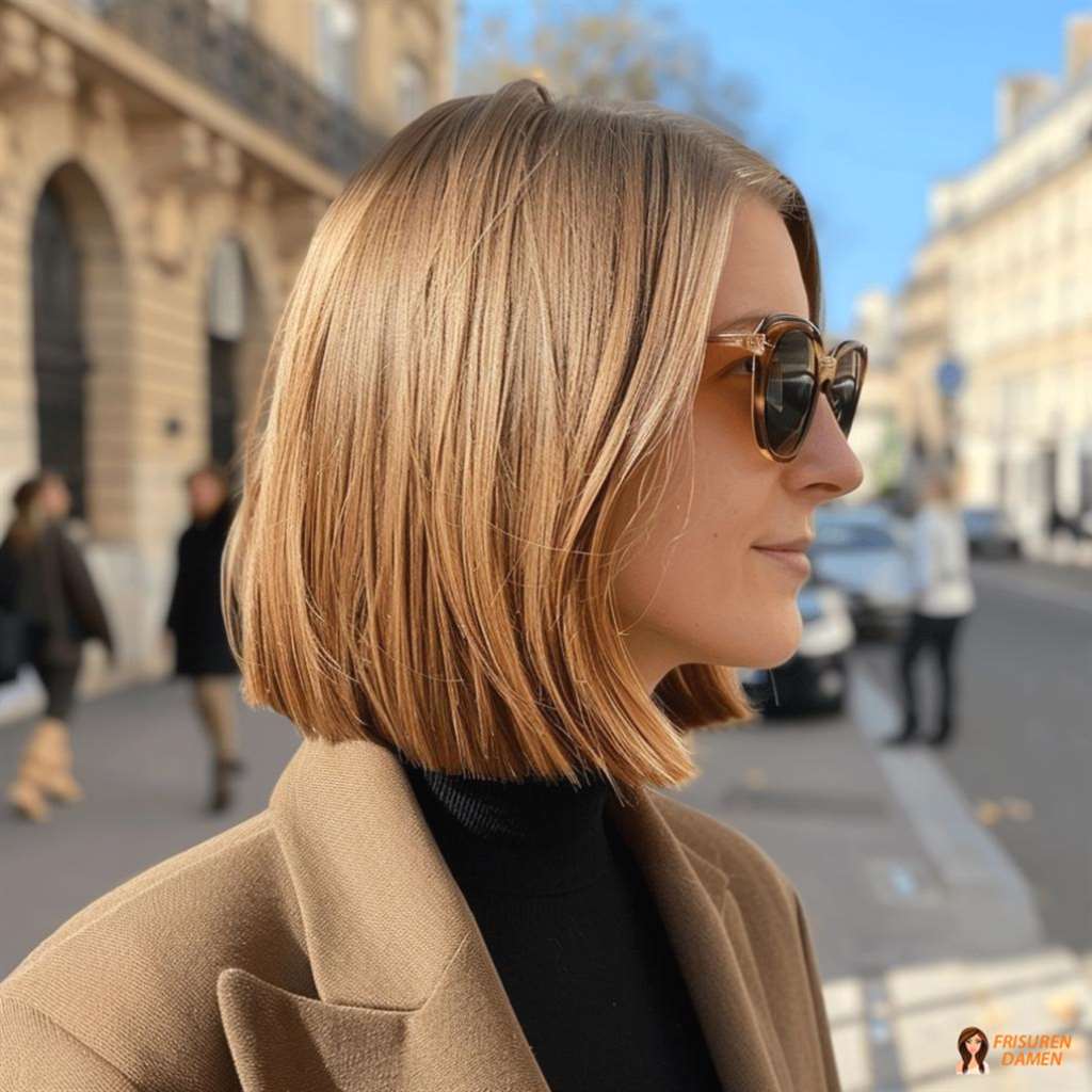 Warme braune Haarfarbe für Frauen im Long Bob mit moderner Eleganz und natürlichem Schwung