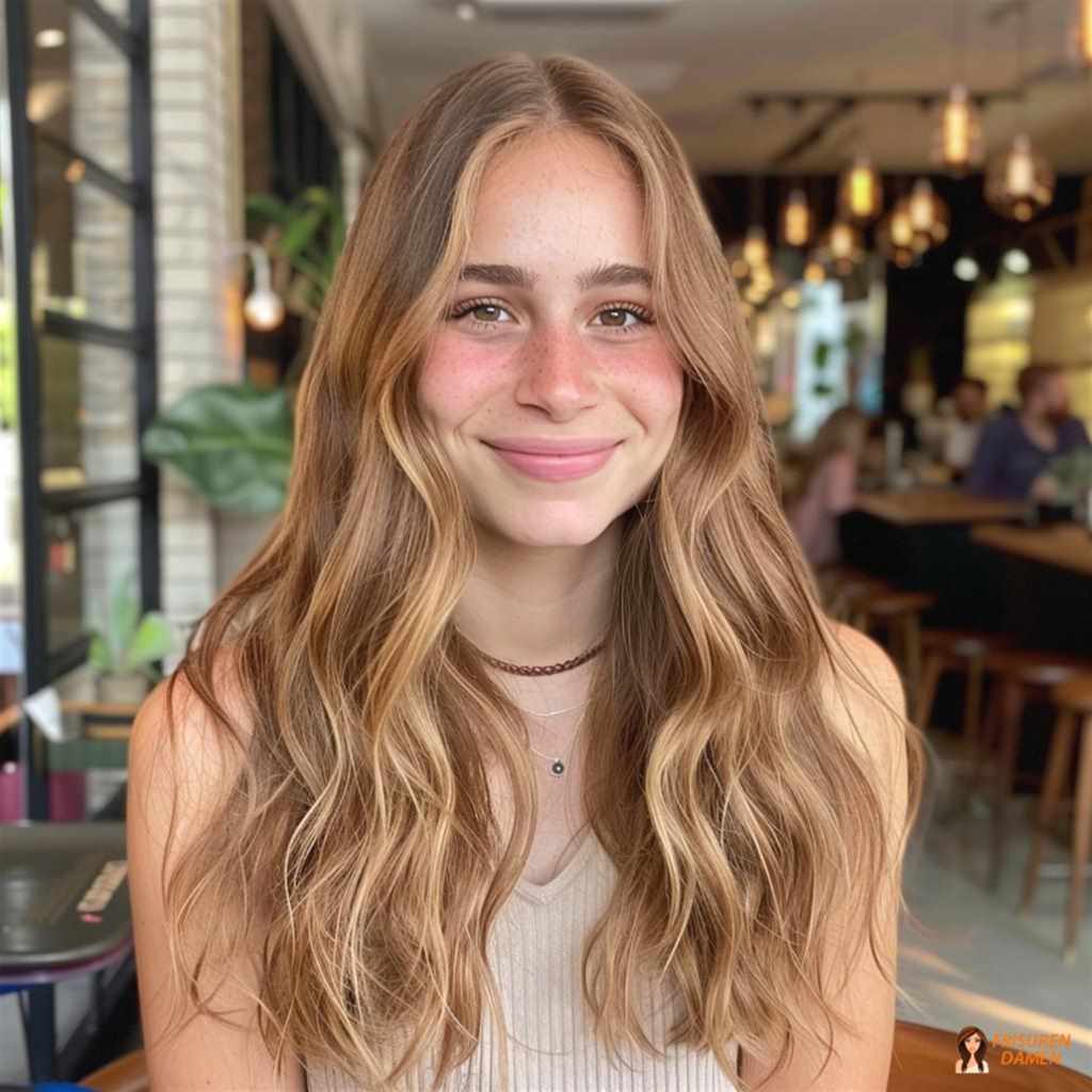 Braune Haarfarbe für Frauen mit natürlichen Beach Waves, luftiger Textur und modernem Sommer-Feeling