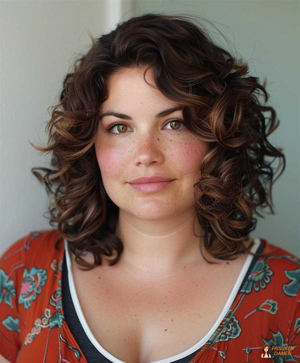 Natürliche Lockenfrisur, die ein rundes Gesicht sanft umrahmt